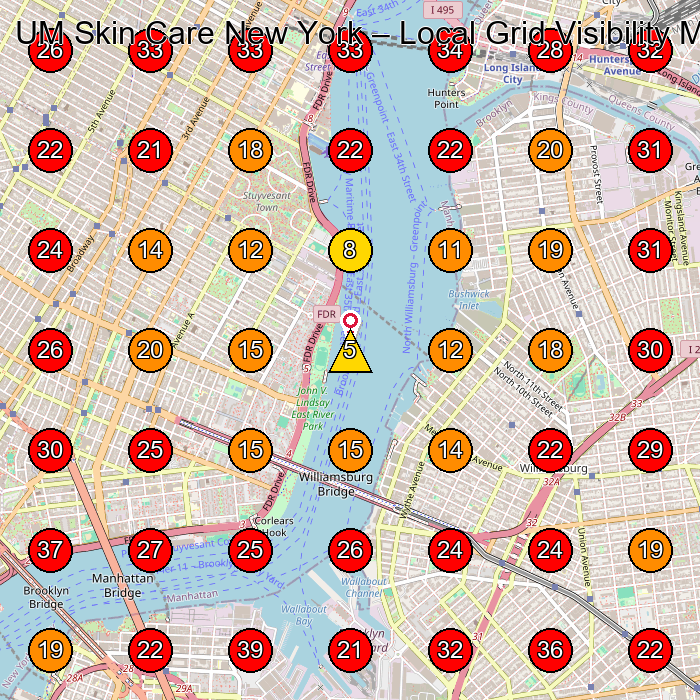 UM Skin Care New York GeoGrid visibility map for Hair Salon in New York